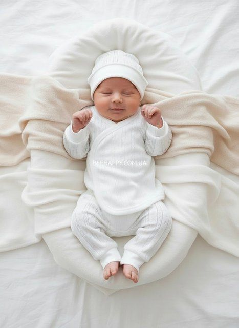 Літній набір трійка в перфорацію з льолею - Айворі для хлопчика, first size (50 - 56см) Byd77 фото