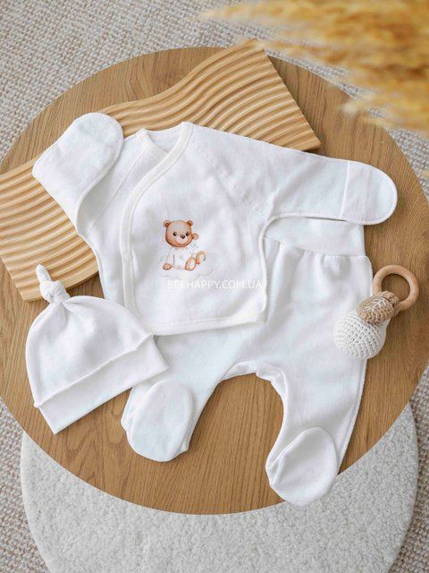 Набір 3ка - шапочка ,повзунки з льолею на байці Ведмежатко, first size (50 - 56см) 7BGv1 фото
